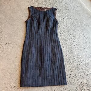 Lotus Grace Womens 4 Charcoal Pleated Midi Dress Braided Trim Minimalist Elegant